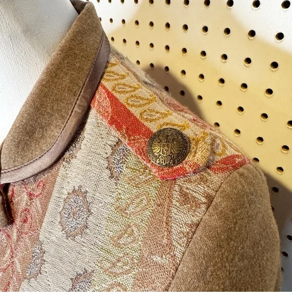 Matthew WilliamsonCamel Color Wool Military Style Coat w/ Paisley Contrast